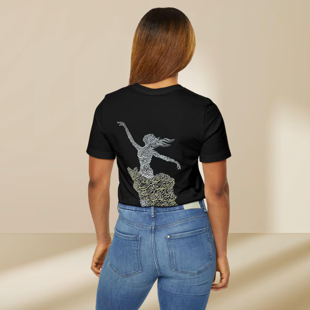 Arabic Calligraphy printed black T-Shirt | Sufi Dance Art Tee | Black t-shirt Spiritual Muslim Woman Shirt | Minimal Islamic Gift for Her