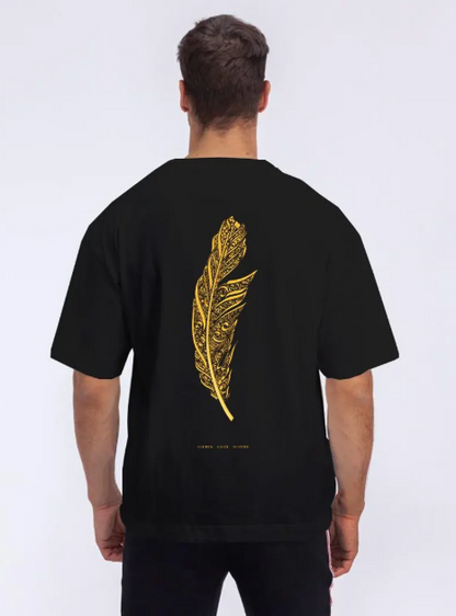 Golden Leaf Calligraphy Tee, Minimalist Nature Design Tee, Unisex Fit Eco Ink Printed Hoodie, Soft Cotton Blend Streetwear Shirt