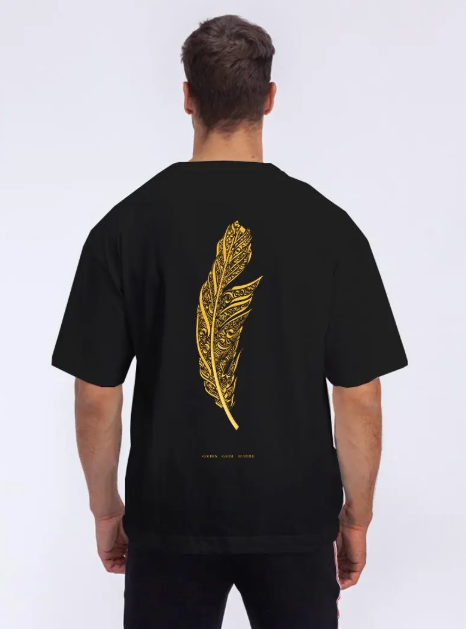 Golden Leaf Calligraphy Tee, Minimalist Nature Design Tee, Unisex Fit Eco Ink Printed Hoodie, Soft Cotton Blend Streetwear Shirt